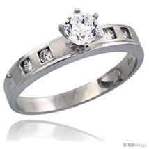 Size 6.5 - Sterling Silver Engagement Ring CZ Stones Rhodium Finish 5/32 in. 4  - $50.89