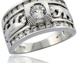 Ilver mens double panther solitaire ring brilliant cut cz stones 1 2 in 12 mm wide thumb155 crop