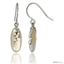 Oval-shaped Mother of Pearl Dangle Earrings w/ Hearts in Sterling Silver,  - $63.58
