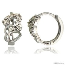 Sterling Silver Double Heart Cut Out Huggie Hoop Earrings w/ Brilliant Cut CZ  - $23.40