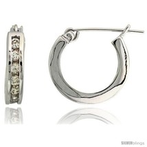 Sterling Silver Huggie Hoop Earrings w/ Brilliant Cut CZ Stones, 9/16in  (14  - $42.93