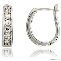 Sterling Silver U-shaped Huggie Hoop Earrings w/ Brilliant Cut CZ Stones,  - $64.17