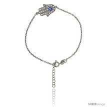 Sterling Silver 6.75 in. Cable Link Chain Bracelet Jeweled Hamsa  - $45.43
