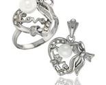 Ing silver heart love bow w faux pearl ring pendant set cz stones rhodium finished thumb155 crop