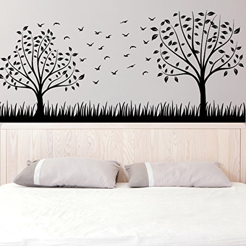 Primary image for (79'' x 36'') Vinyl Wall Decal Two Stylish Trees with Leafs, Branches and Bir...