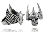 Sterling silver gothic biker skull ring w wings 1 1 4 in wide thumb155 crop