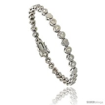 Sterling Silver 1.5 Carat size Bezel Set CZ Tennis Bracelet w/ Heart Links, 7  - $86.22