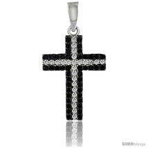 Sterling Silver Black &amp; White CZ Cross Pendant Micro Pave 3/4 in -Style  - $32.45