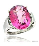 Size 6 - 10k White Gold Diamond Pink Topaz Ring 9.7 ct Large Oval Stone ... - $688.04