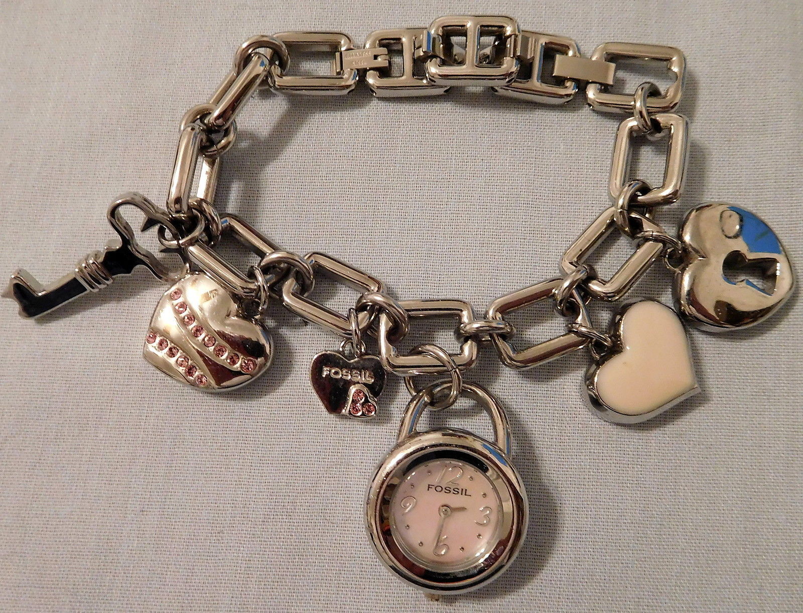 FOSSIL Pink Heart Charm Watch ES1920 