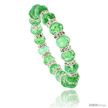 7 in. Emerald Color Faceted Glass Crystal Bracelet on Elastic Nylon Strand, 3/8  - $12.25