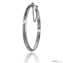 Sterling Silver Bangle Bracelet Floral Pattern Hand Engraved Thin 3/16 in  - $46.57