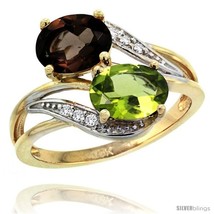 Size 7.5 - 14k Gold ( 8x6 mm ) Double Stone Engagement Smoky Topaz &amp; Per... - $645.79
