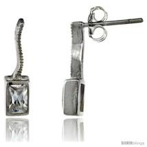 Sterling Silver Rectangular CZ Post Earrings 5/8 in. (16 mm)  - $29.94