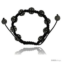 Black Crystal Disco Ball Adjustable Unisex Macrame Bead Bracelet 1/2 in. (12.5  - $28.42