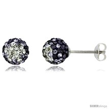 Sterling Silver Crystal Disco Ball Stud Earrings (8mm Round), Clear & Purple  - $17.65
