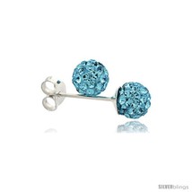 Sterling Silver Aquamarine Crystal Ball Stud Earrings  - $13.66
