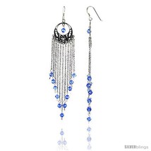 Sterling Silver Dangle Chandelier Earrings w/ Blue Topaz-colored Crystals, 3  - $54.46