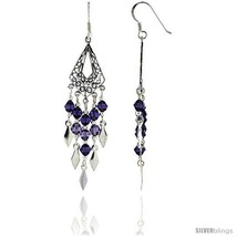 Sterling Silver Diamond-shaped Dangle Chandelier Earrings w/ Purple  - $38.50