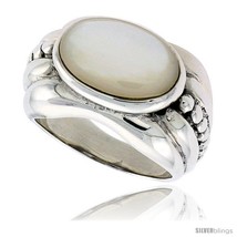 Size 6 - Sterling Silver Oxidized Ring, w/ 15 x 9 mm Oval-shaped Mother of  - $38.22