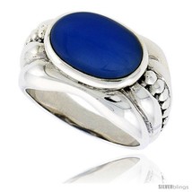 Size 6 - Sterling Silver Oxidized Ring, w/ 15 x 9 mm Oval-shaped Blue Resin,  - $38.22