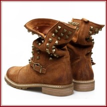 Straps and Stud Rivets Genuine Cowhide Suede Leather Vintage Adventure Boots image 3