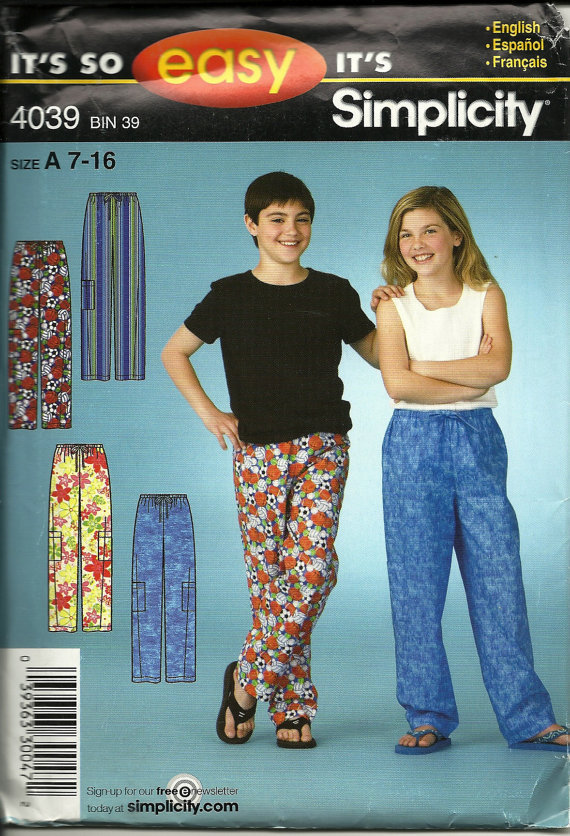 Simplicity 4039 Boys and Girls, Pull-on Pants uncut Size 7– 16 - Sewing ...