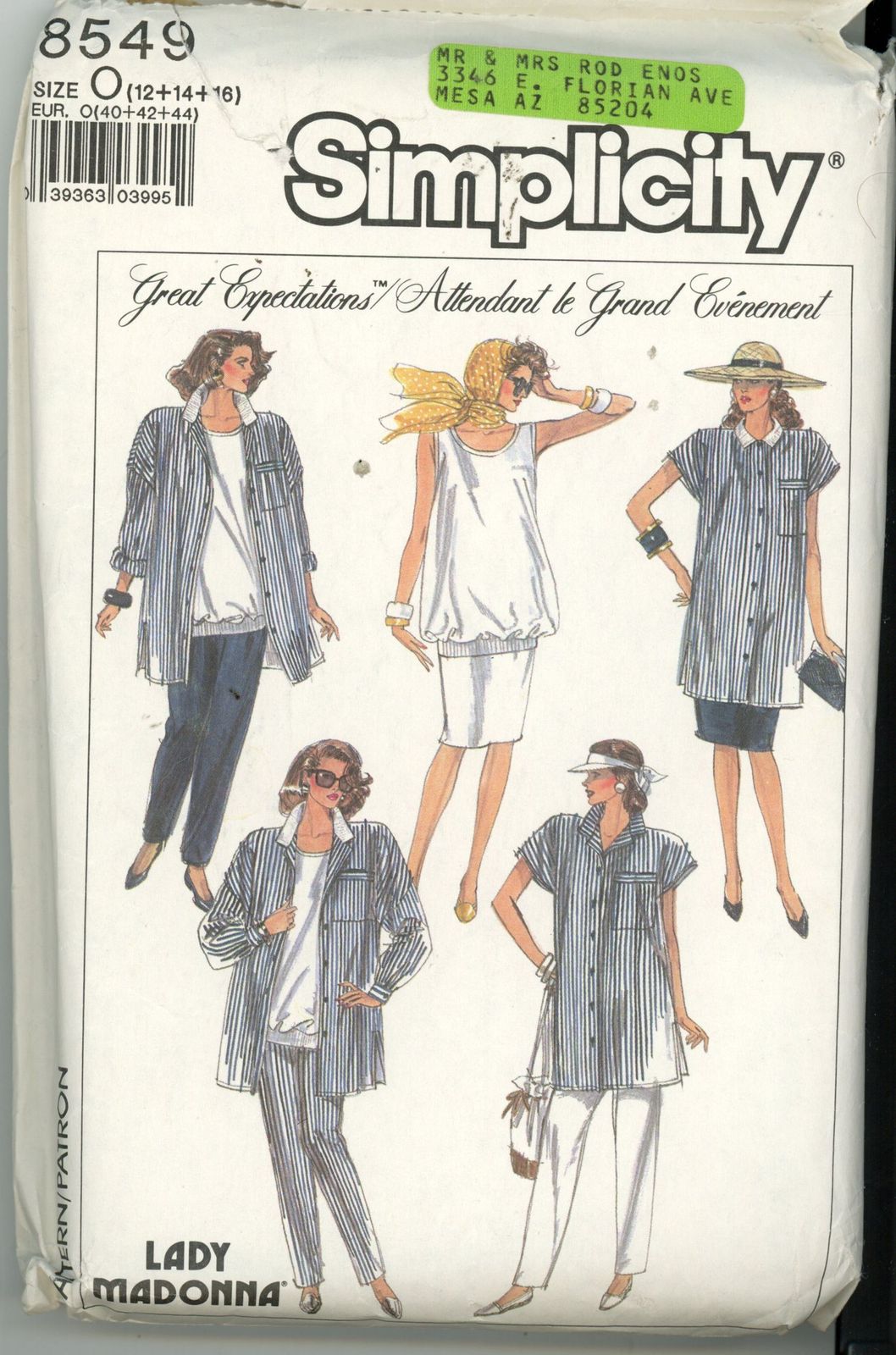 Simplicity 8549 MaternityBlouse, Skirt, pants, pullover top Size 12-14 ...