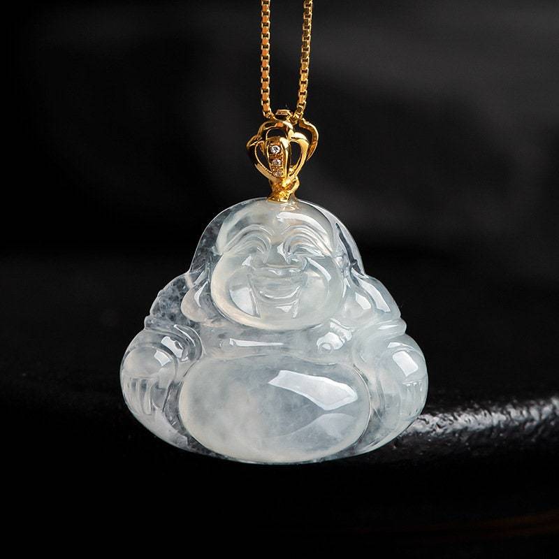 100 Grade A Untreated Authentic Suet White Icy Jade Maitreya Buddha