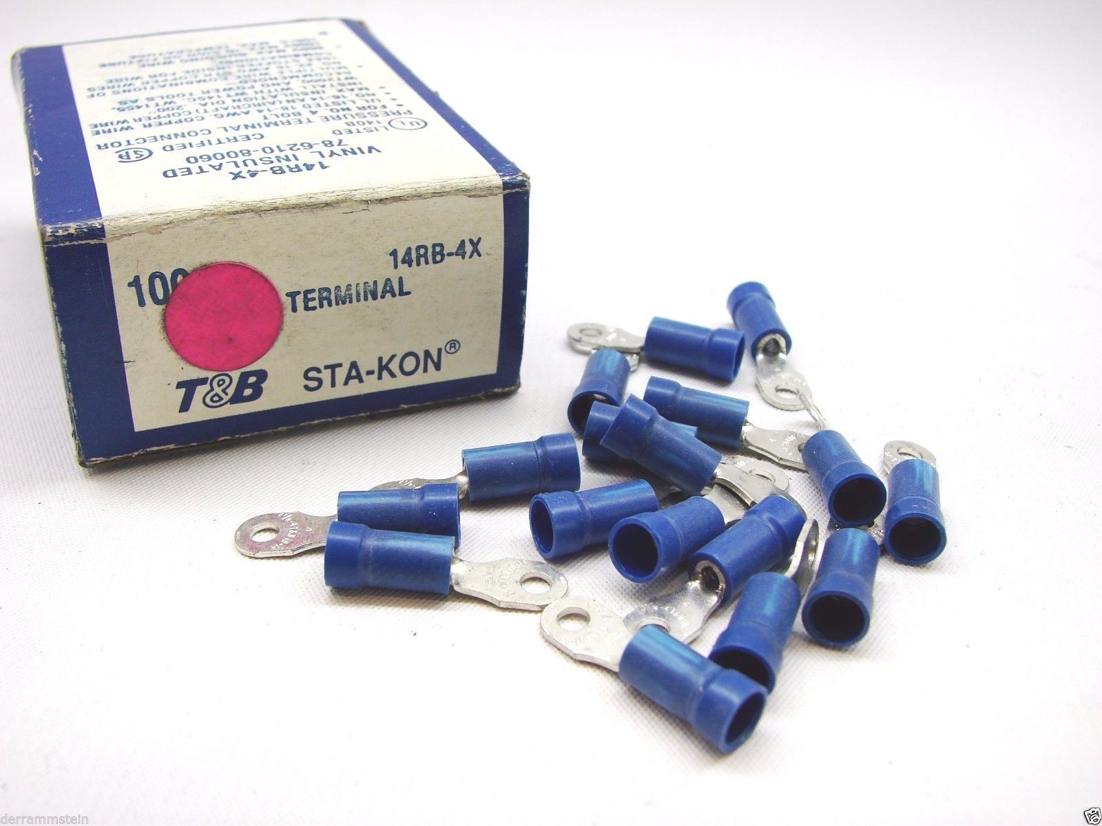 Box Of 100 Thomas & Betts 14RB4x StaKon 4 Ring Terminal Crimps b123