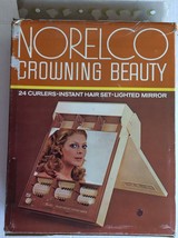  Norelco Lighted Makeup Mirror 24 Curler Instant Hair Set Crowning Beaut... - $31.68