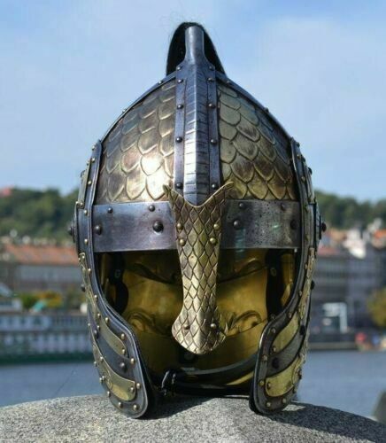XMAS 18GA Dark Medieval Larp Antique Fantasy Warrior Helmet Knight Viking Helmet 