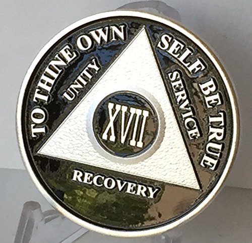 17 Year Black Silver Plated AA Alcoholics Anonymous Sobriety Medallion