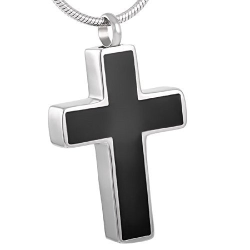 Casket ETC Black Inlay Cross Urn Necklace Cremation Jewelry