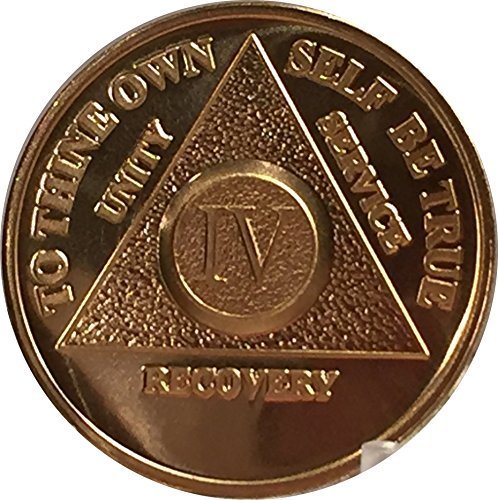 4 Year 24K Gold Plated AA Alcoholics Anonymous Sobriety Medallion Anniversary...