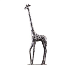 Standing Giraffe Figurine 17.9" High Silver & Black Resin African Wildlife  image 1