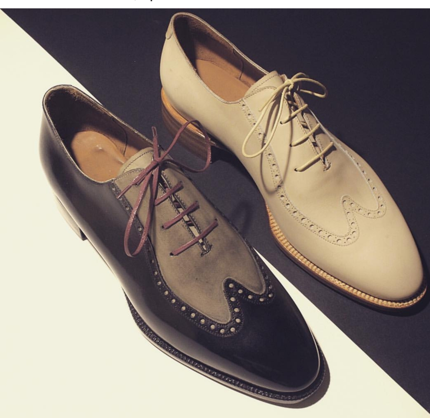 Handmade Two Tone Wing Tip Lace Up Shoes, Oxford Leather Shoes - Dress ...