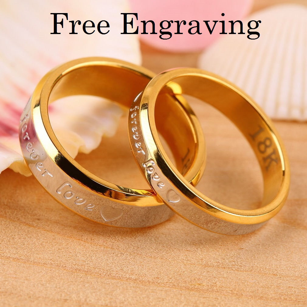 Free engraving 18k rose gold 2 pcs forever love couples ring set engagement ring