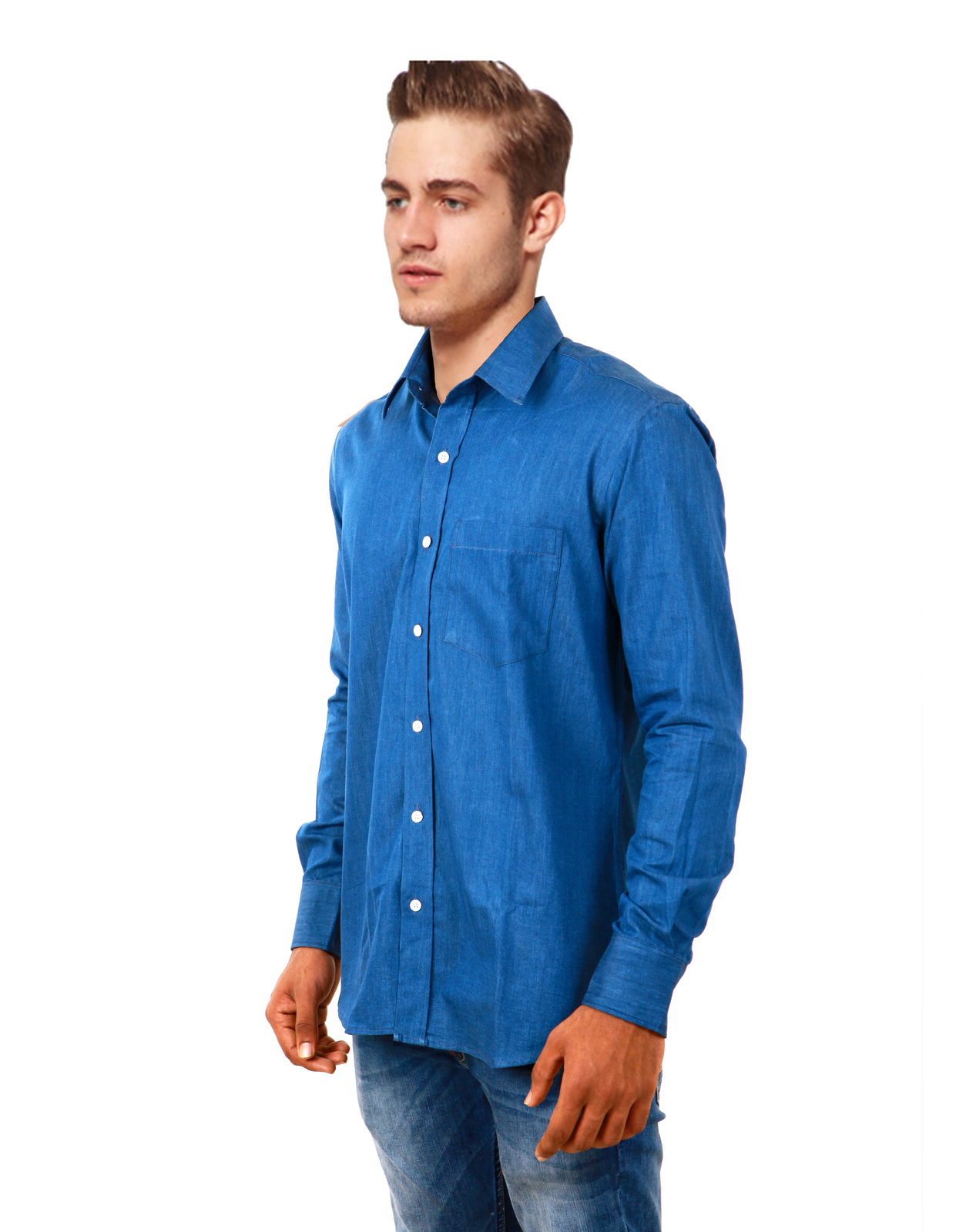 COBRIO Indigo Blue Denim Long Sleeve Casual Shirt - Casual Shirts