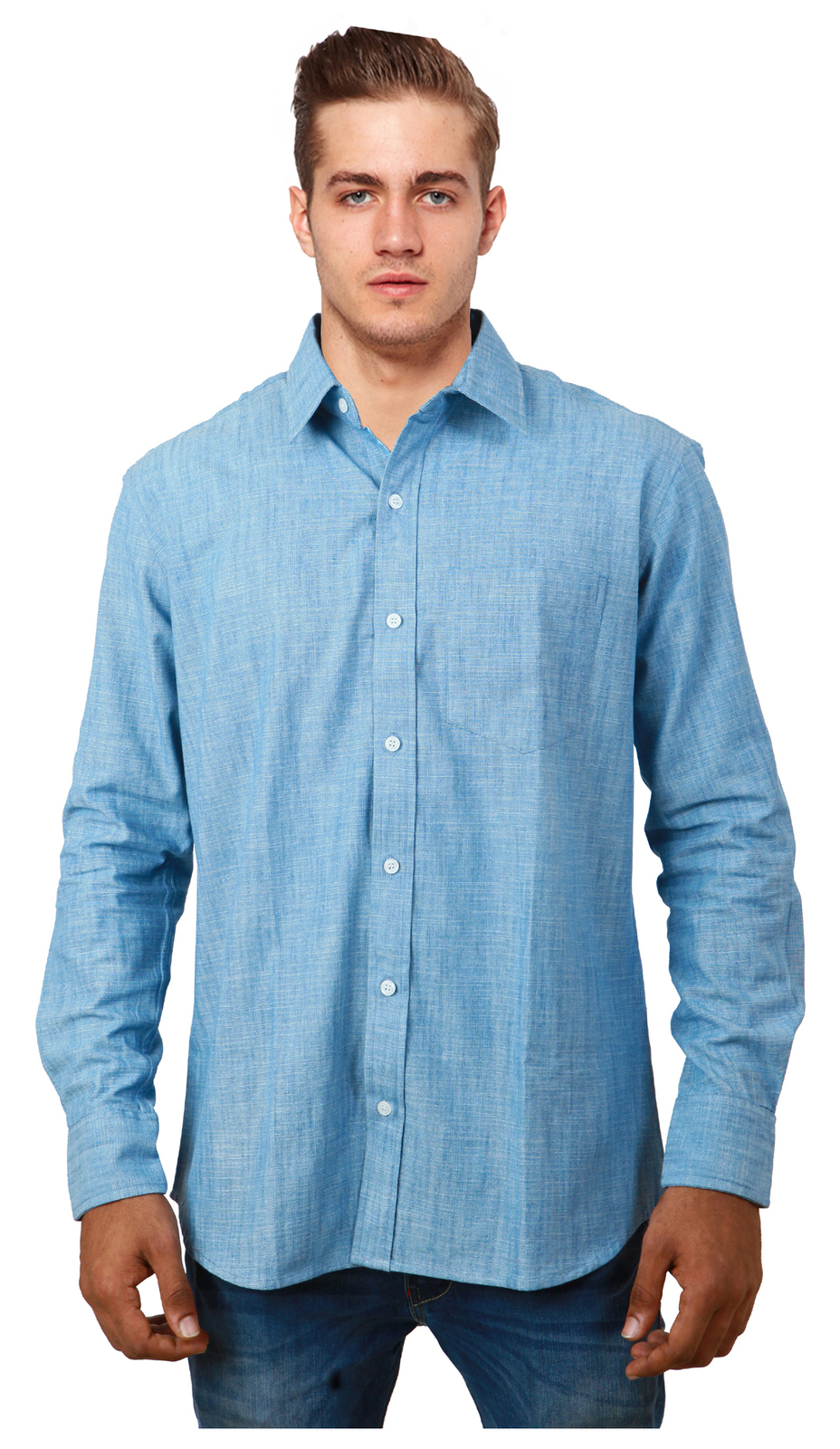 COBRIO Light Blue Denim Long Sleeve Casual Shirt - Casual Shirts