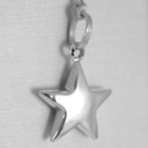 18K WHITE GOLD ROUNDED STAR PENDANT CHARM 20 MM WORKED & SMOOTH, MADE IN ITALY image 3