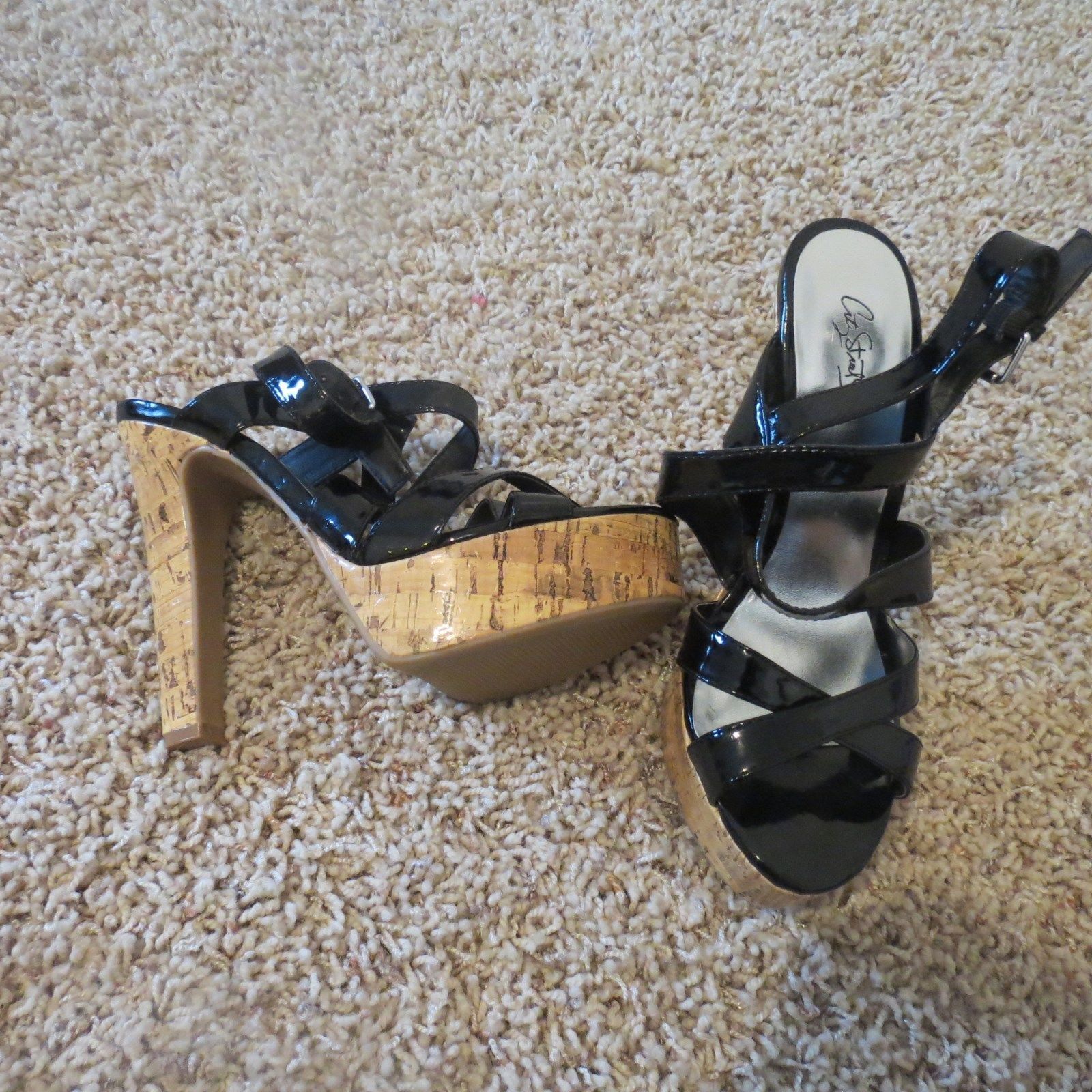 black cork heels