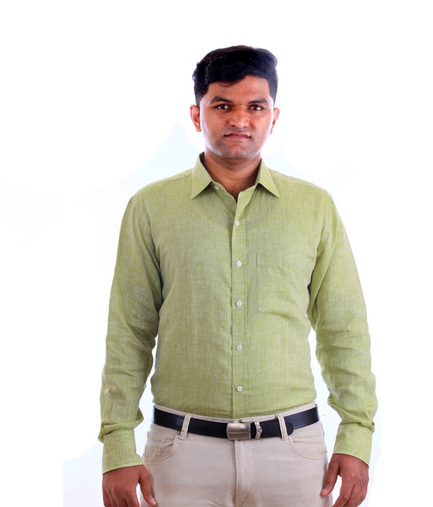 COBRIO Pure Linen Light Green Long Sleeve Shirt Casual Shirts