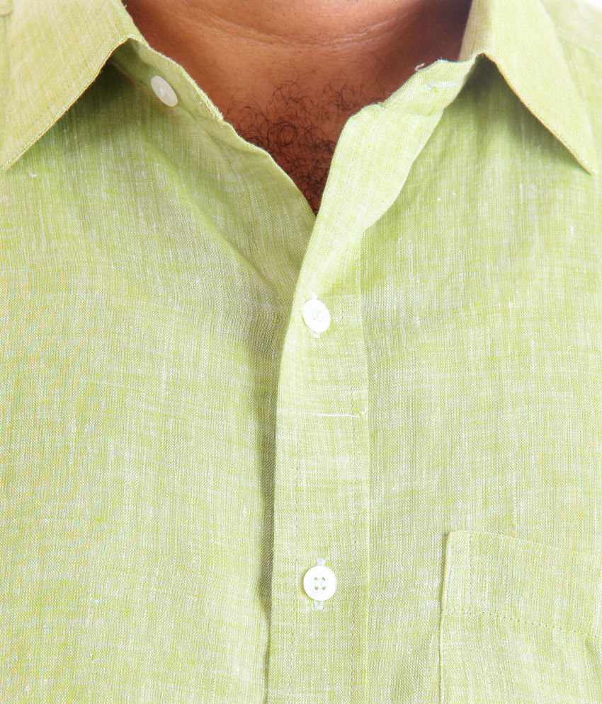 COBRIO Pure Linen Light Green Long Sleeve Shirt Casual Shirts