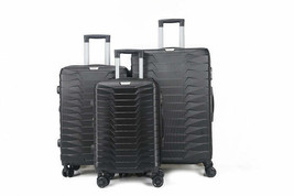 Luggage 3 Piece Black Dual Spinning Spinner Hardshell Lock 20&quot; 24&quot; 28 Ex... - $133.64