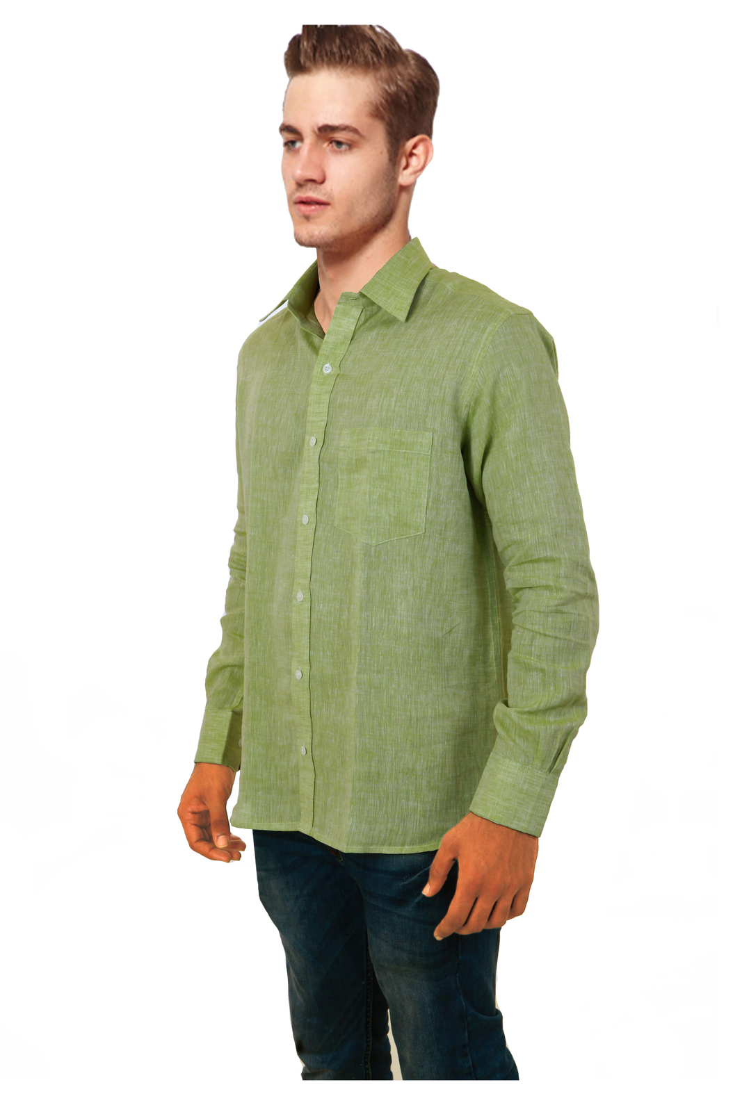 COBRIO Pure Linen Light Green Long Sleeve Shirt - Casual Shirts