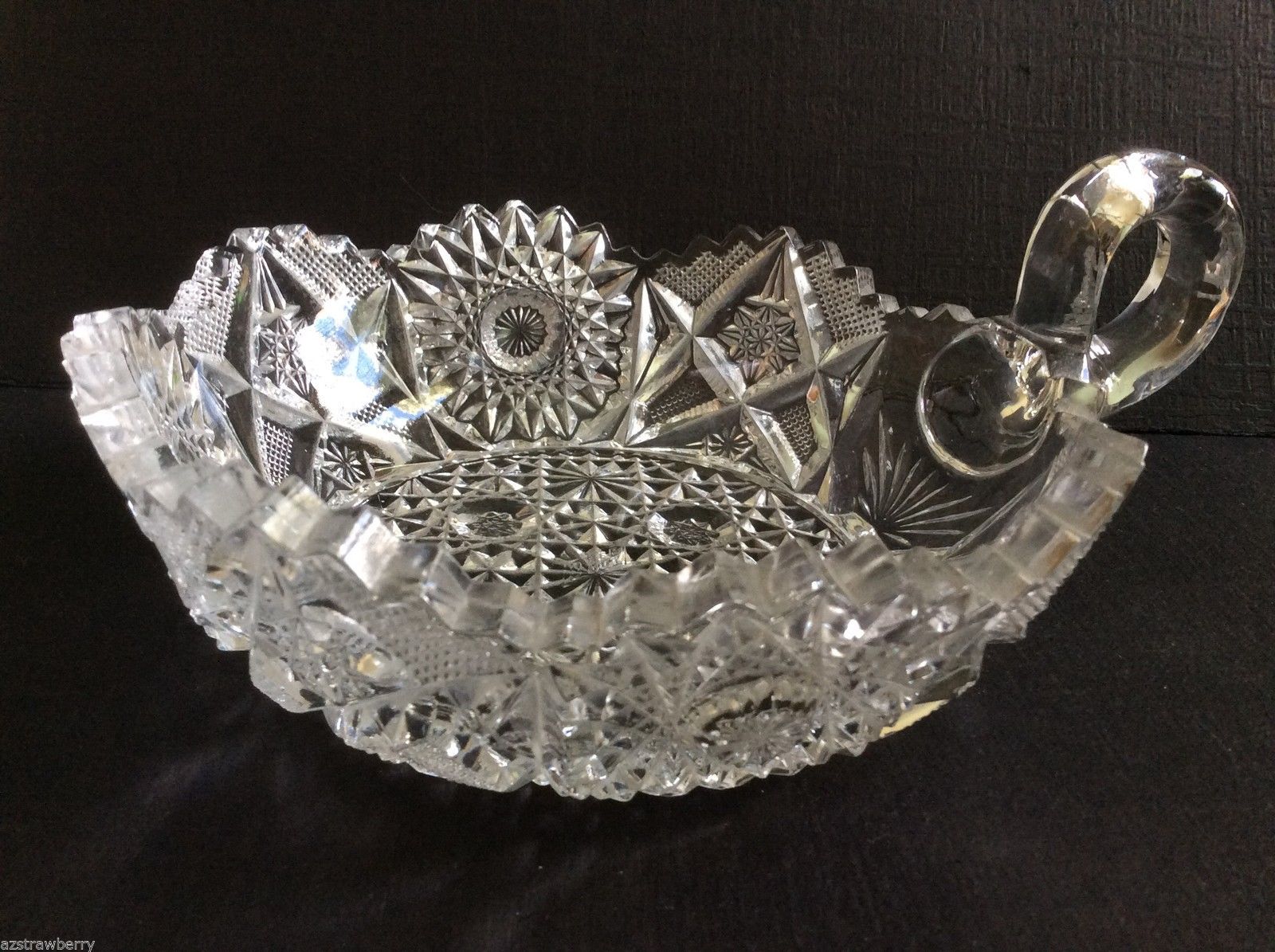 VTG WESTMORELAND CRYSTAL CLEAR DEEP CUT GLASS HANDLED NAPPY DISH 6 ...