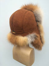Ntatural Red Fox Fur Trapper Hat With Suede for a Men's 22-23' Ushanka Fur Hat image 4
