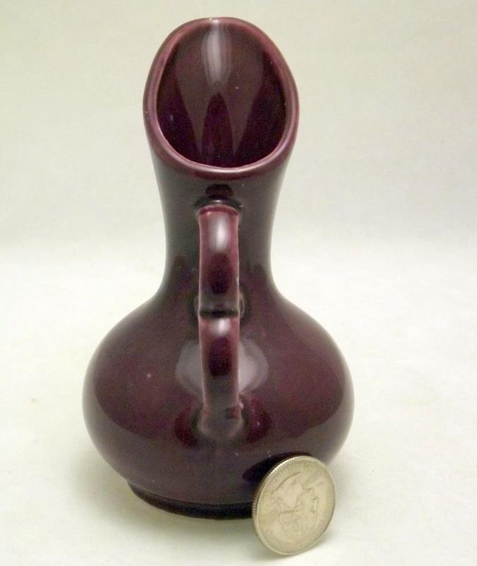 Vintage maroon burgundy ceramic mini pitcher vase double ring handle ...