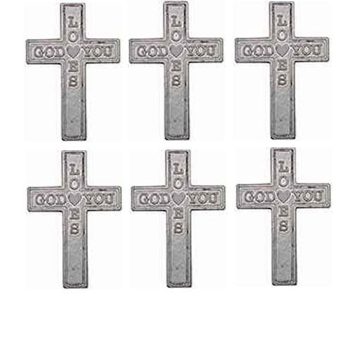 Pocket Cross God Loves You, Silver Metal 1 1/2 Tall Pack of 25 Crosses